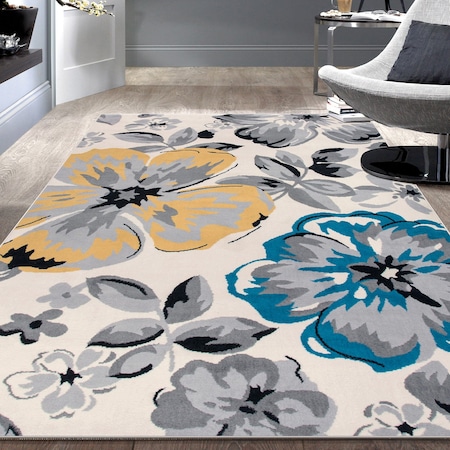 World Rug Gallery Modern Floral Area Rug 7'6'' x 9'5'' Cream Area Rug 9098CREAM8X10
